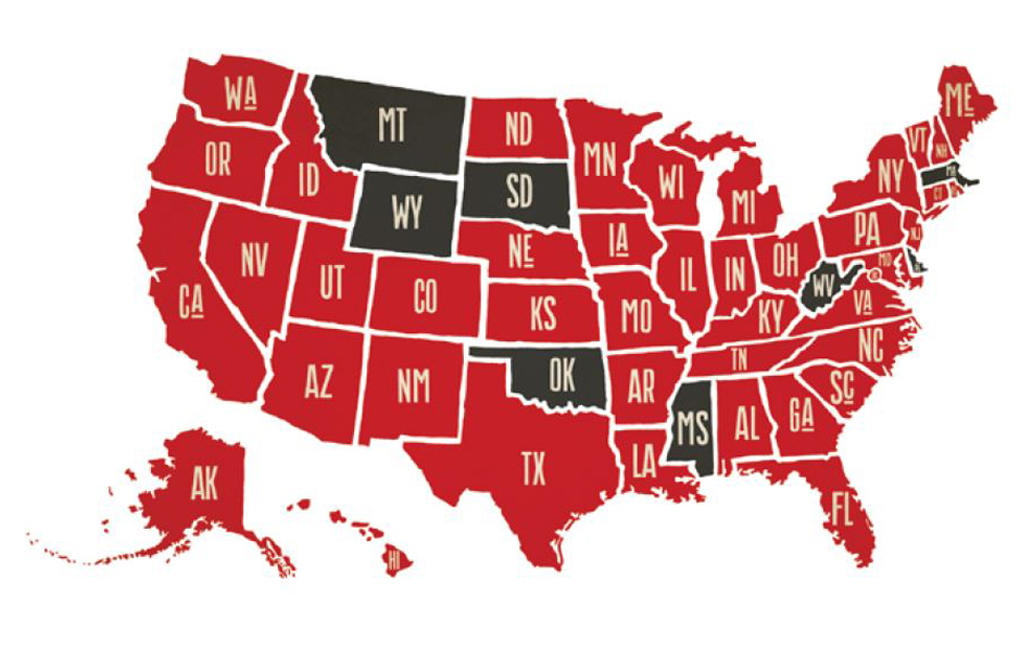 Map of the US showing Alums on each state