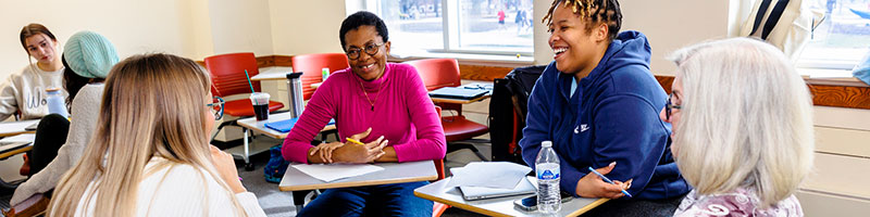 Students talking in classroom